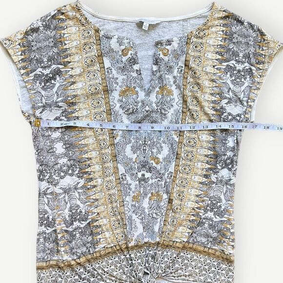 Lucky Brand Short Sleeve Multicolored Abstract Tie Front Top Blouse. Small. - Picture 5 of 8